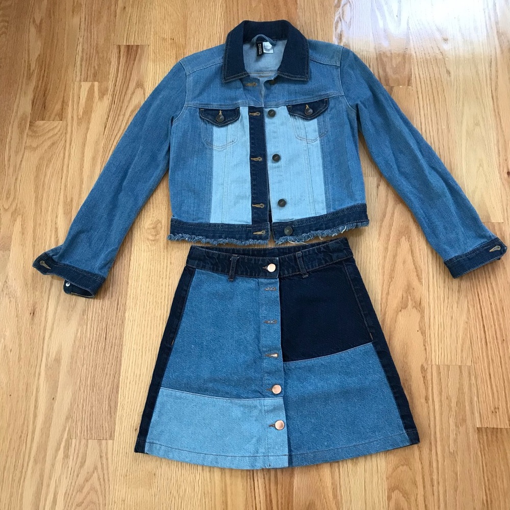 H &M Patchwork Denim Jacket and Skirt size 4